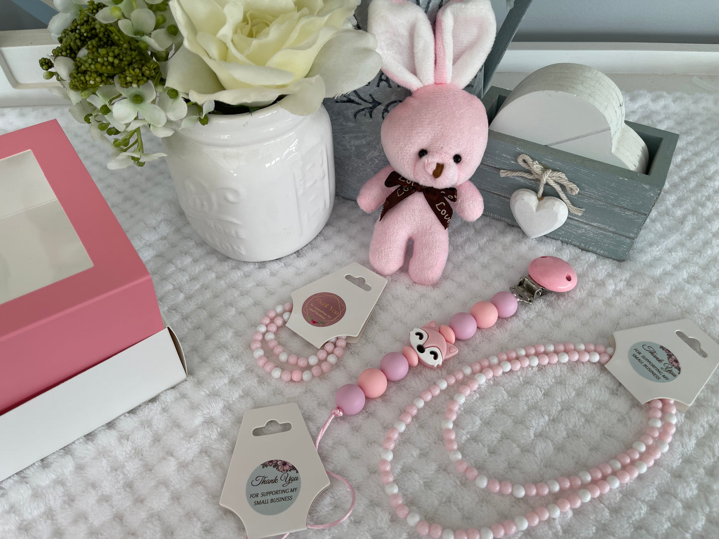 Reborn doll and child, bracelet, necklace, dummy clip & small teddy gift box