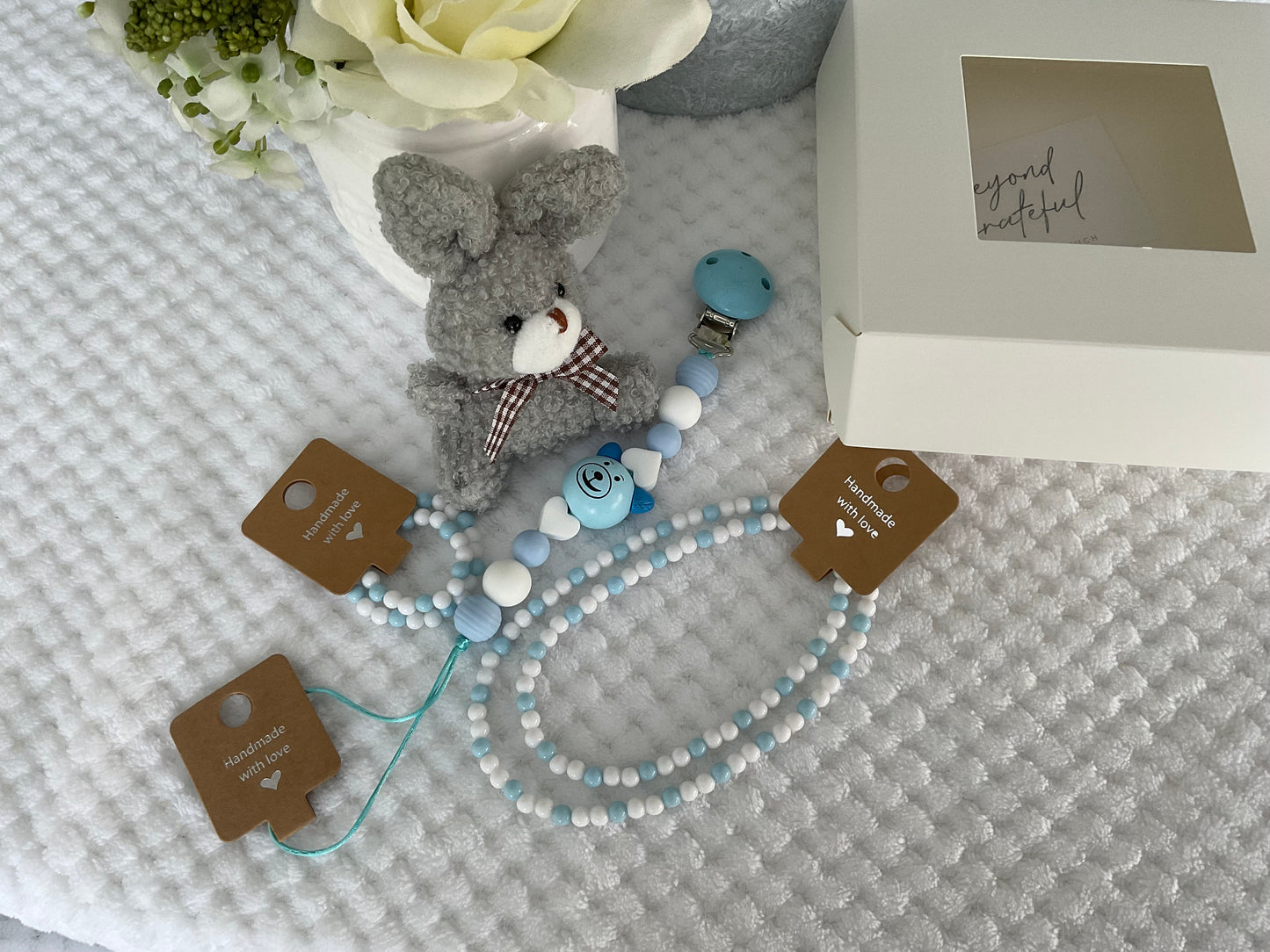 Reborn doll and child, bracelet, necklace, dummy clip & small teddy gift box