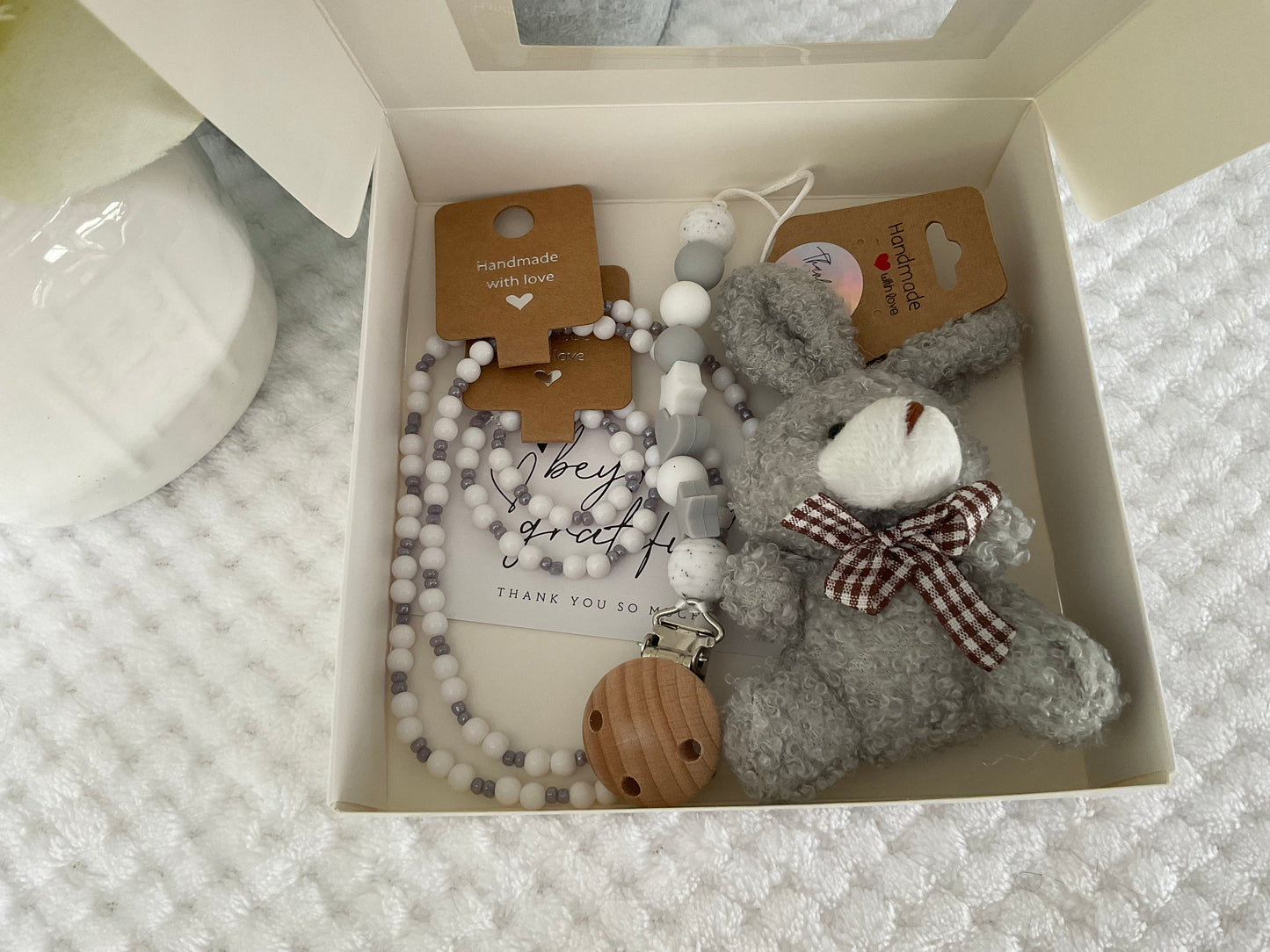 Reborn doll and child, bracelet, necklace, dummy clip & small teddy gift box