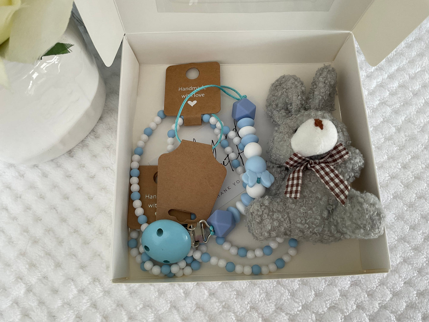 Reborn doll and child, bracelet, necklace, dummy clip & small teddy gift box