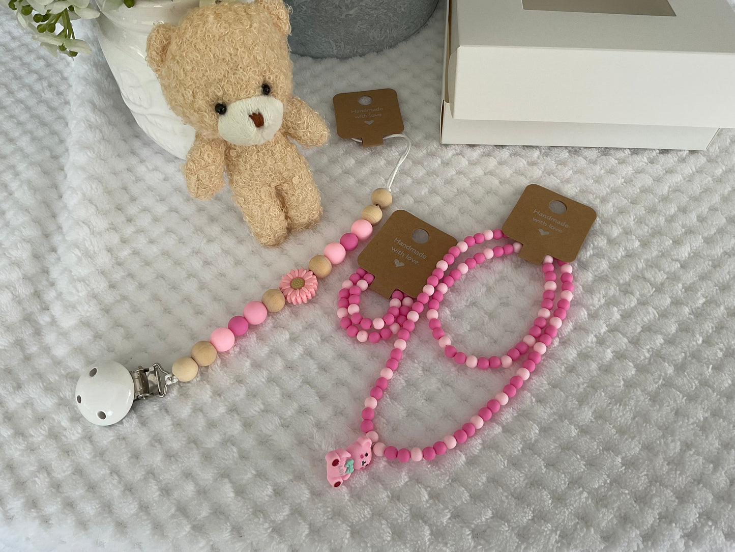 Reborn doll and child, bracelet, necklace, dummy clip & small teddy gift box