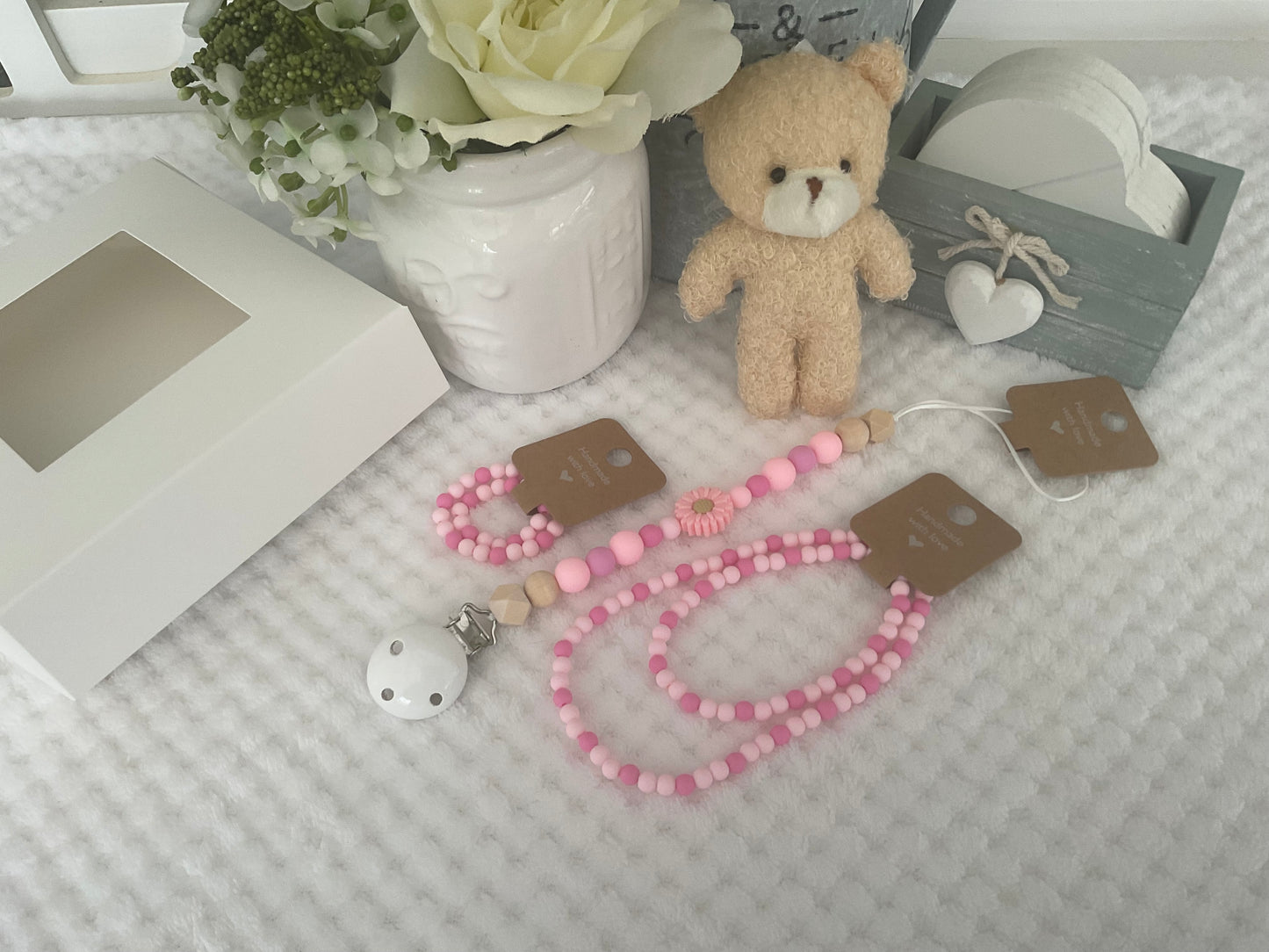 Reborn doll and child, bracelet, necklace, dummy clip & small teddy gift box