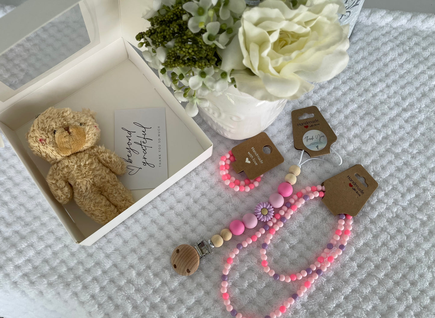 Reborn doll and child, bracelet, necklace, dummy clip & small teddy gift box