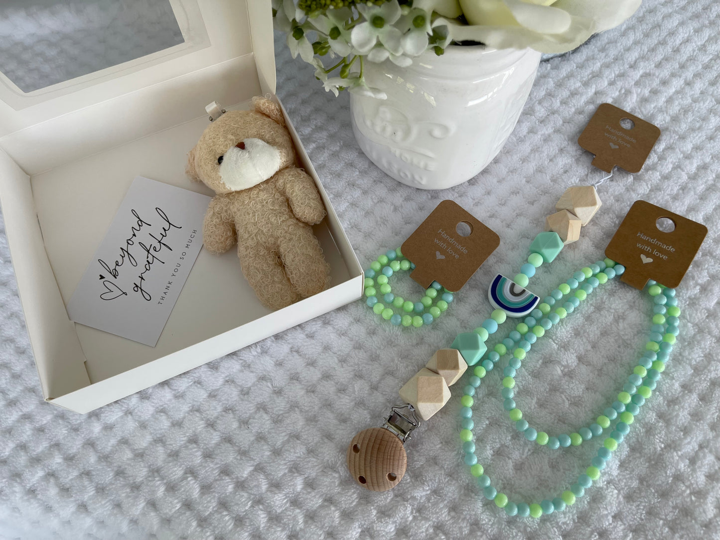 Reborn doll and child, bracelet, necklace, dummy clip & small teddy gift box