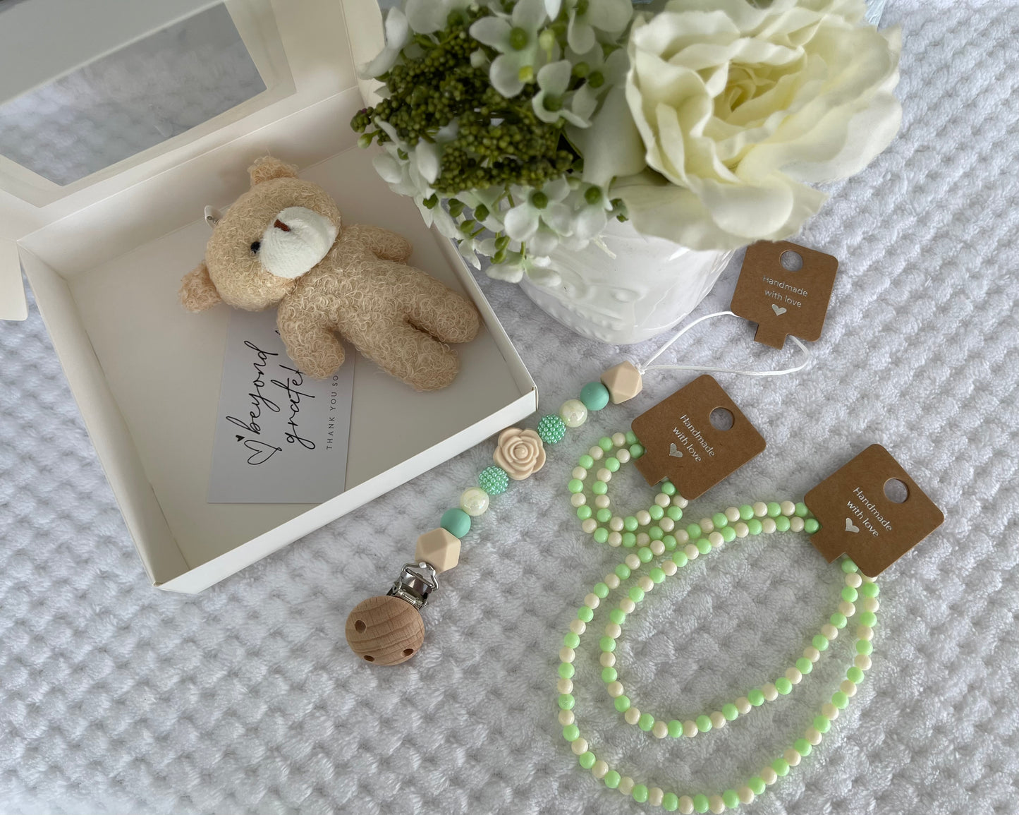 Reborn doll and child, bracelet, necklace, dummy clip & small teddy gift box