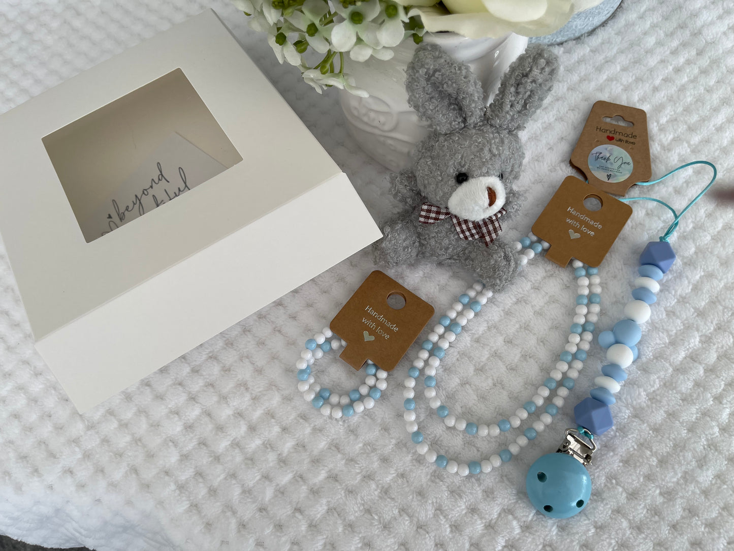 Reborn doll and child, bracelet, necklace, dummy clip & small teddy gift box