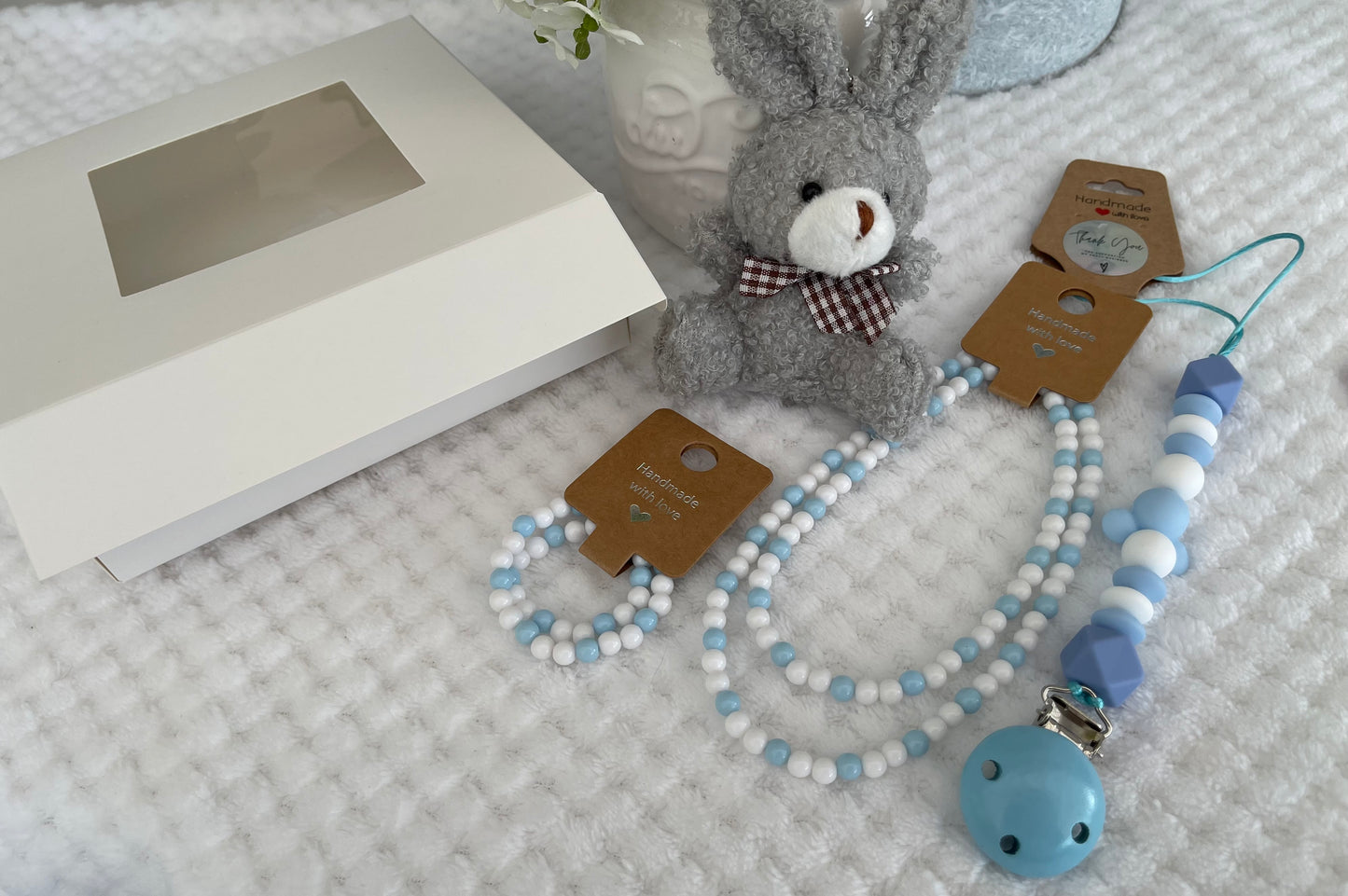 Reborn doll and child, bracelet, necklace, dummy clip & small teddy gift box