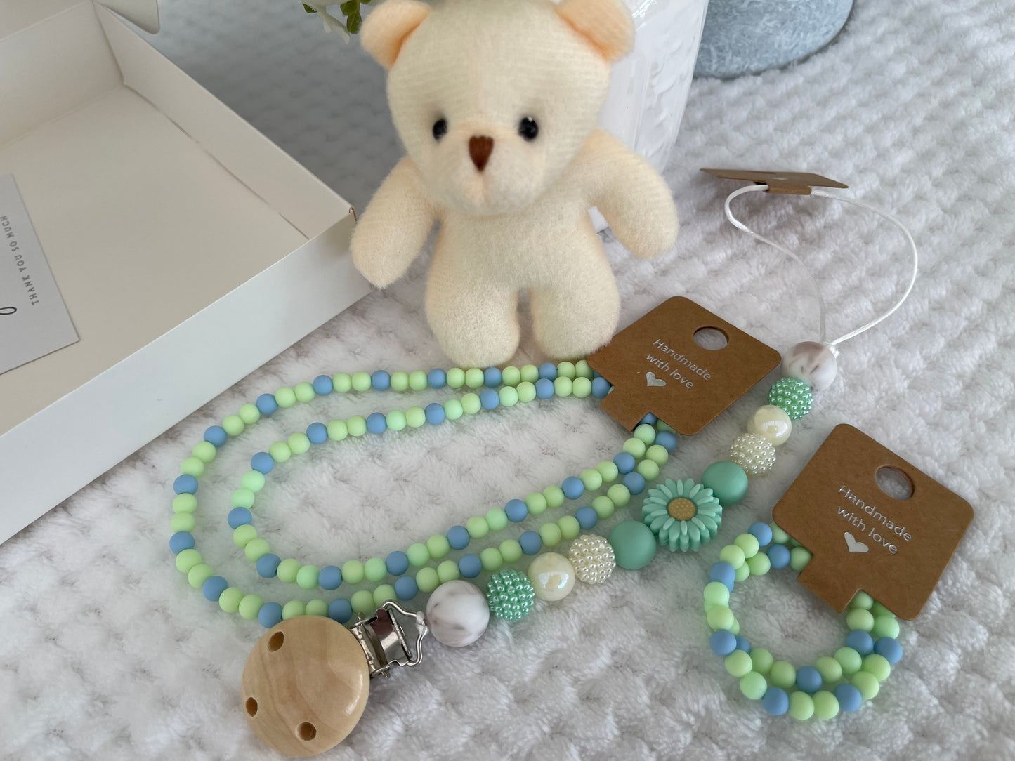 Reborn doll and child, bracelet, necklace, dummy clip & small teddy gift box