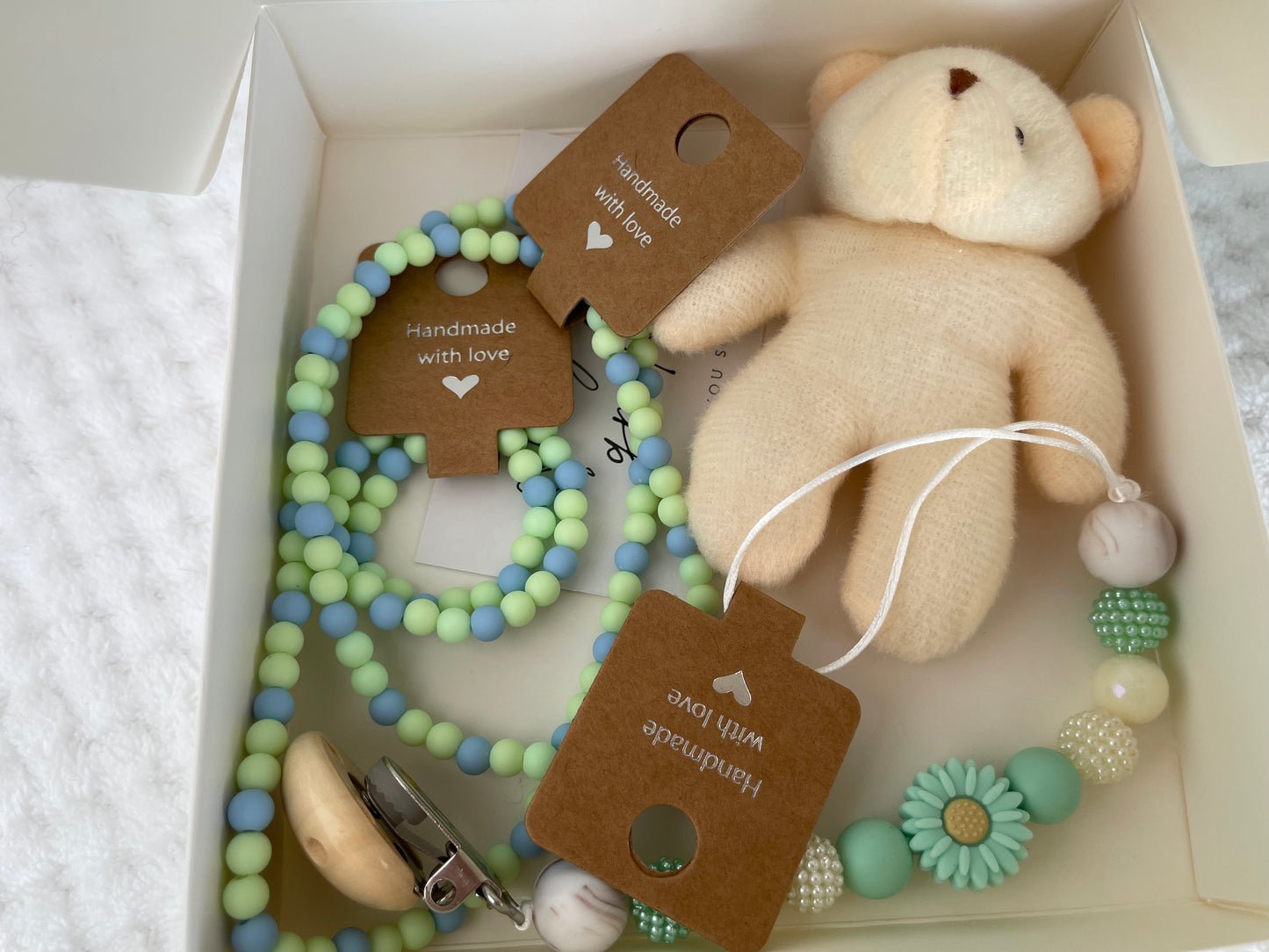 Reborn doll and child, bracelet, necklace, dummy clip & small teddy gift box