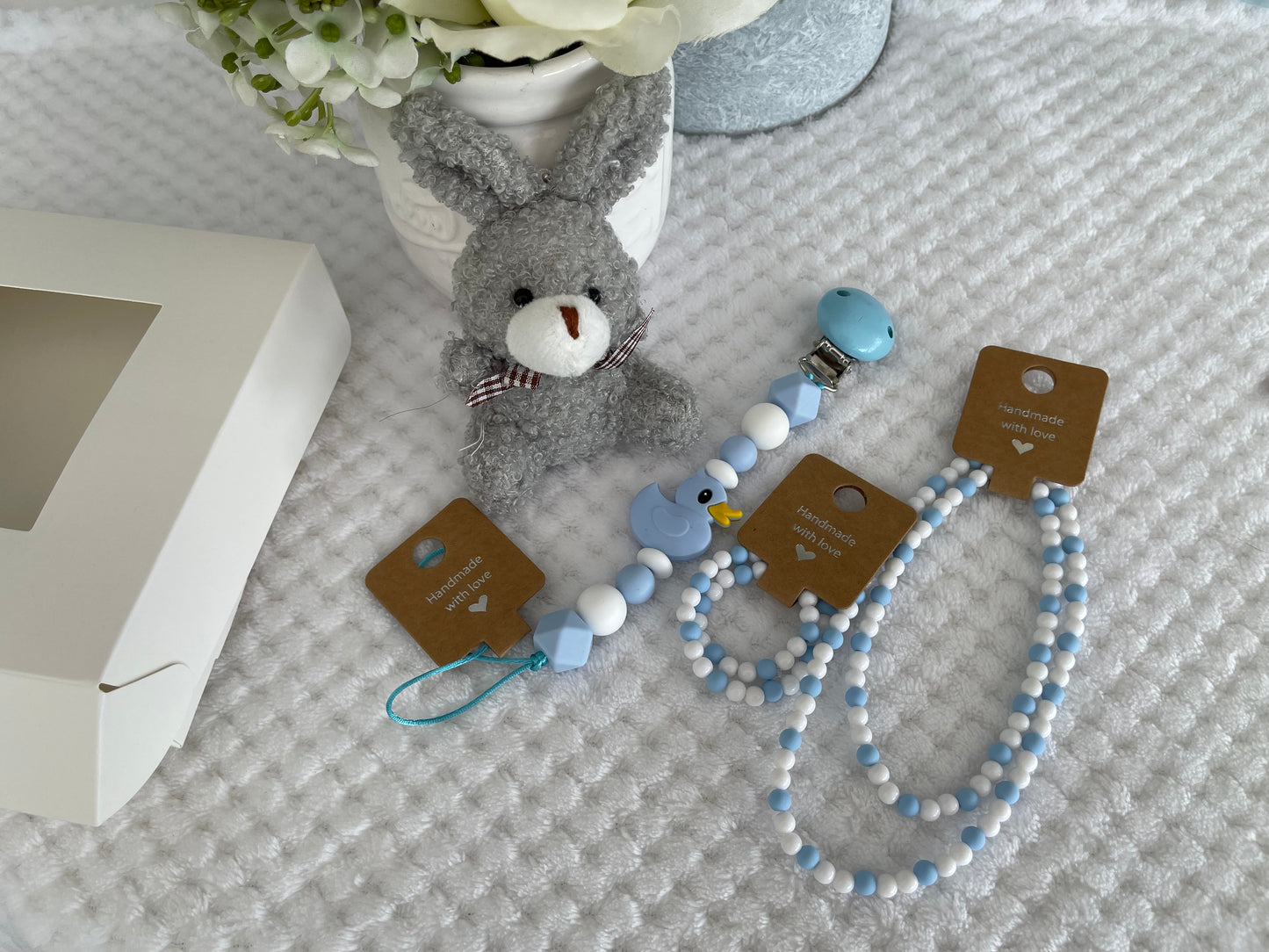 Reborn doll and child, bracelet, necklace, dummy clip & small teddy gift box