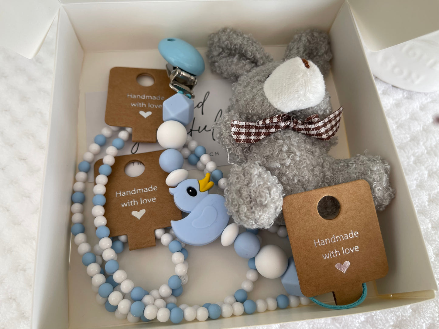 Reborn doll and child, bracelet, necklace, dummy clip & small teddy gift box