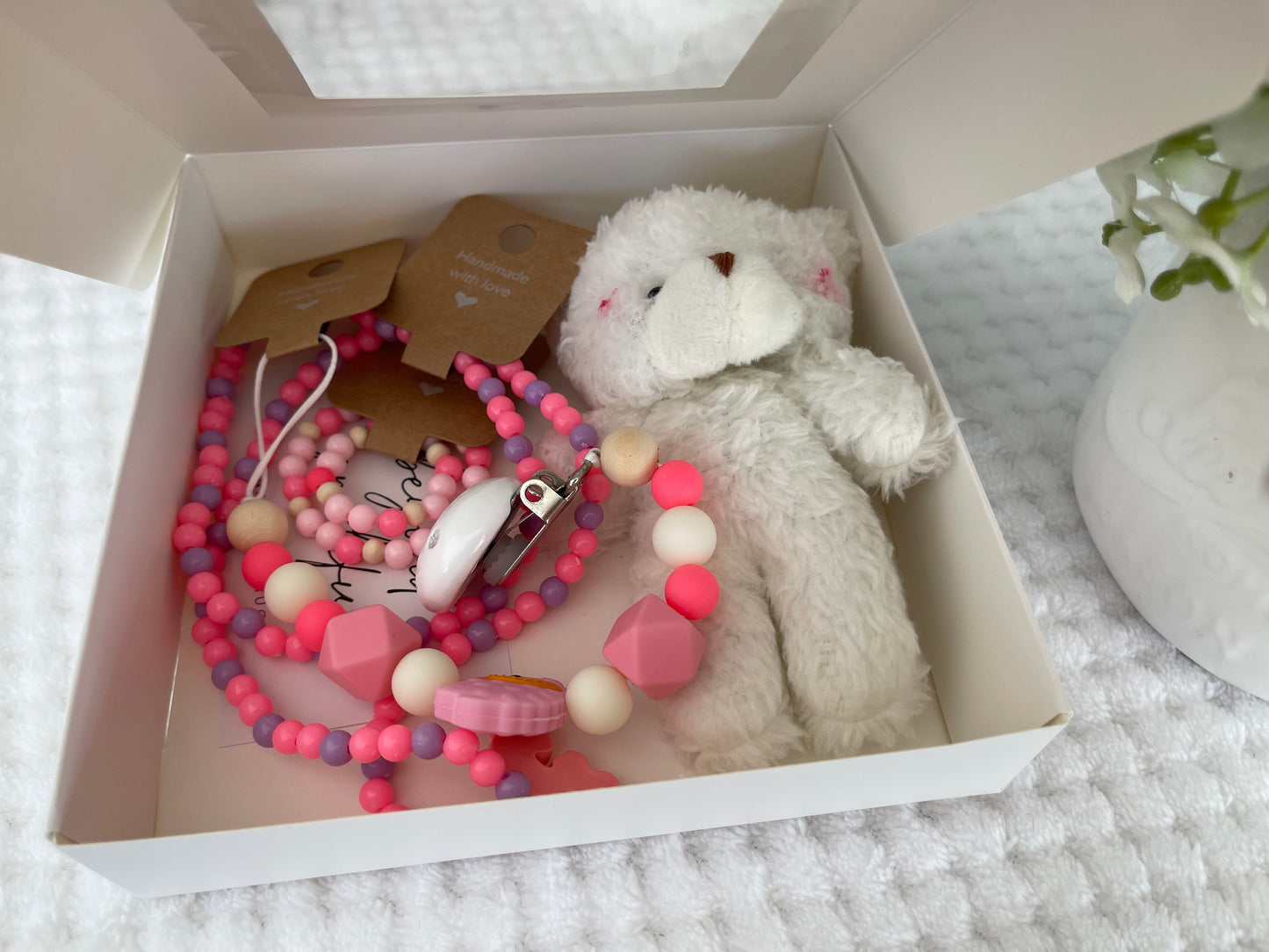 Reborn doll and child, bracelet, necklace, dummy clip & small teddy gift box